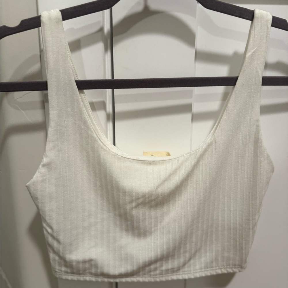 Vici Elegant White Ribbed Women's Crop Top